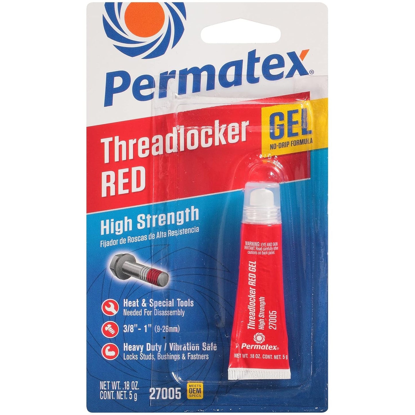Permatex 27005 High Strength Threadlocker Red Gel Squeeze 5 g
