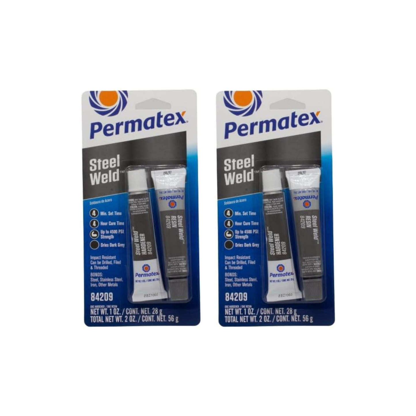 Permatex 84209 PermaPoxy 4 Minute Multi-Metal Epoxy 1 oz. Tubes Grey