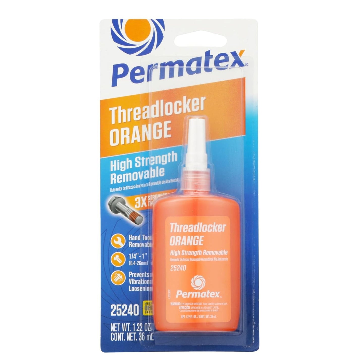 Permatex 25240 High Strength Removable Threadlocker Orange Liquid 36 ml