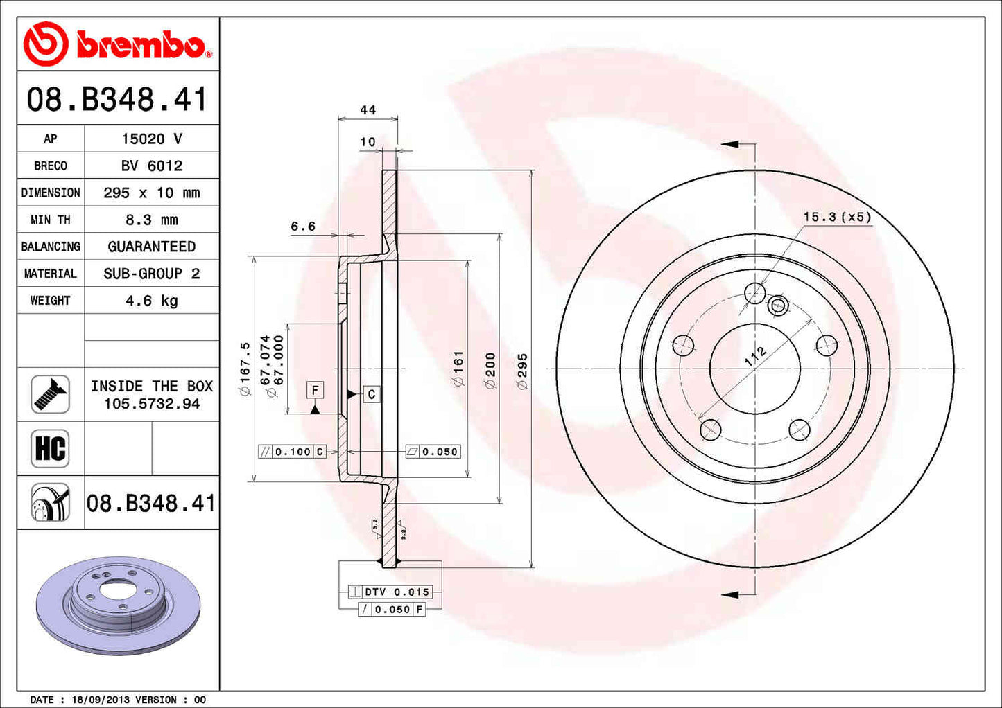 Angle View of Rear Disc Brake Rotor BREMBO 08.B348.41