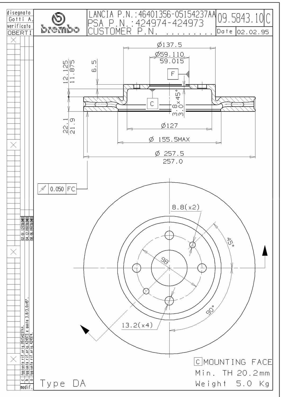 Angle View of Front Disc Brake Rotor BREMBO 09.5843.11