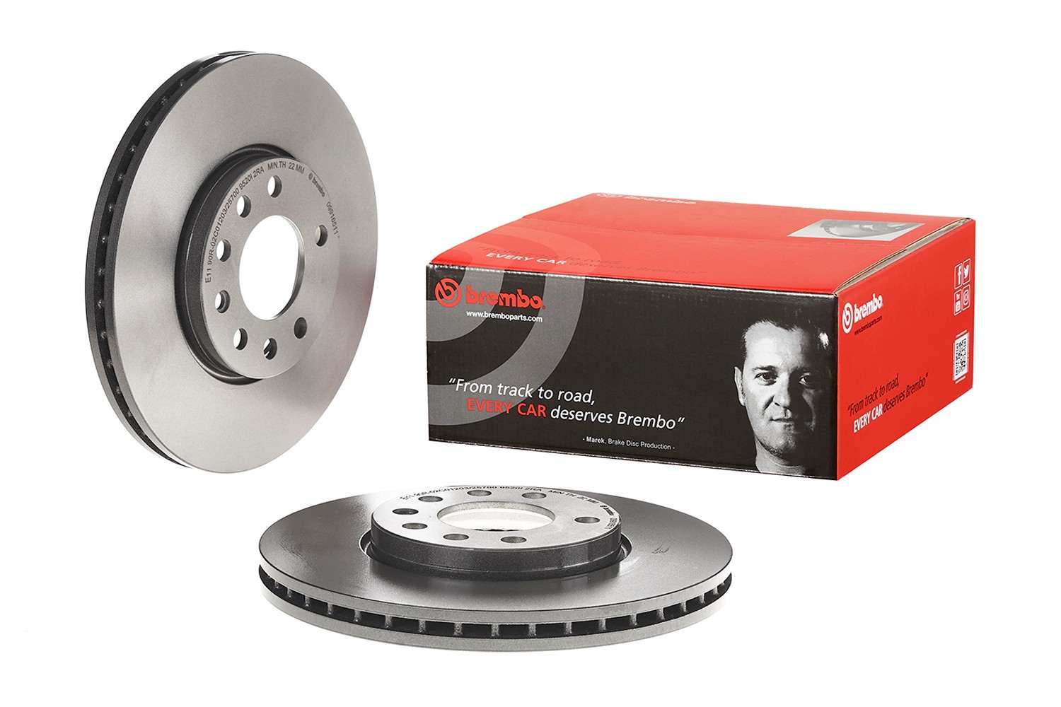 Front View of Front Disc Brake Rotor BREMBO 09.9165.11