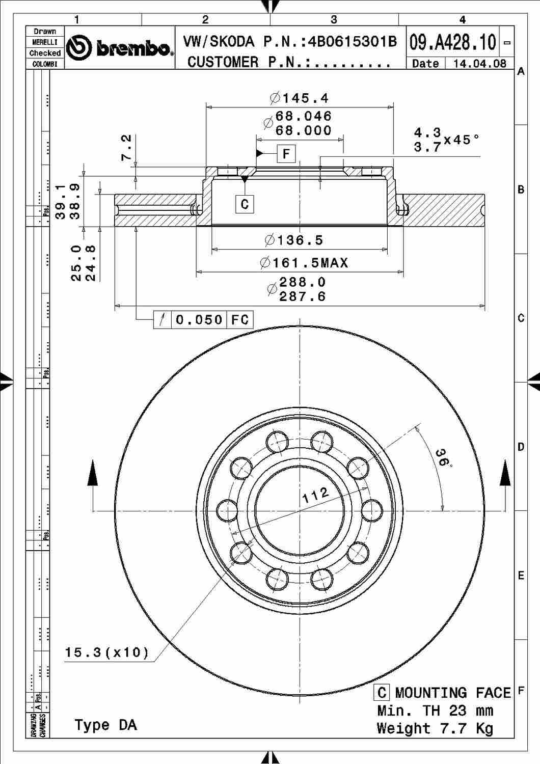 Angle View of Front Disc Brake Rotor BREMBO 09.A528.11