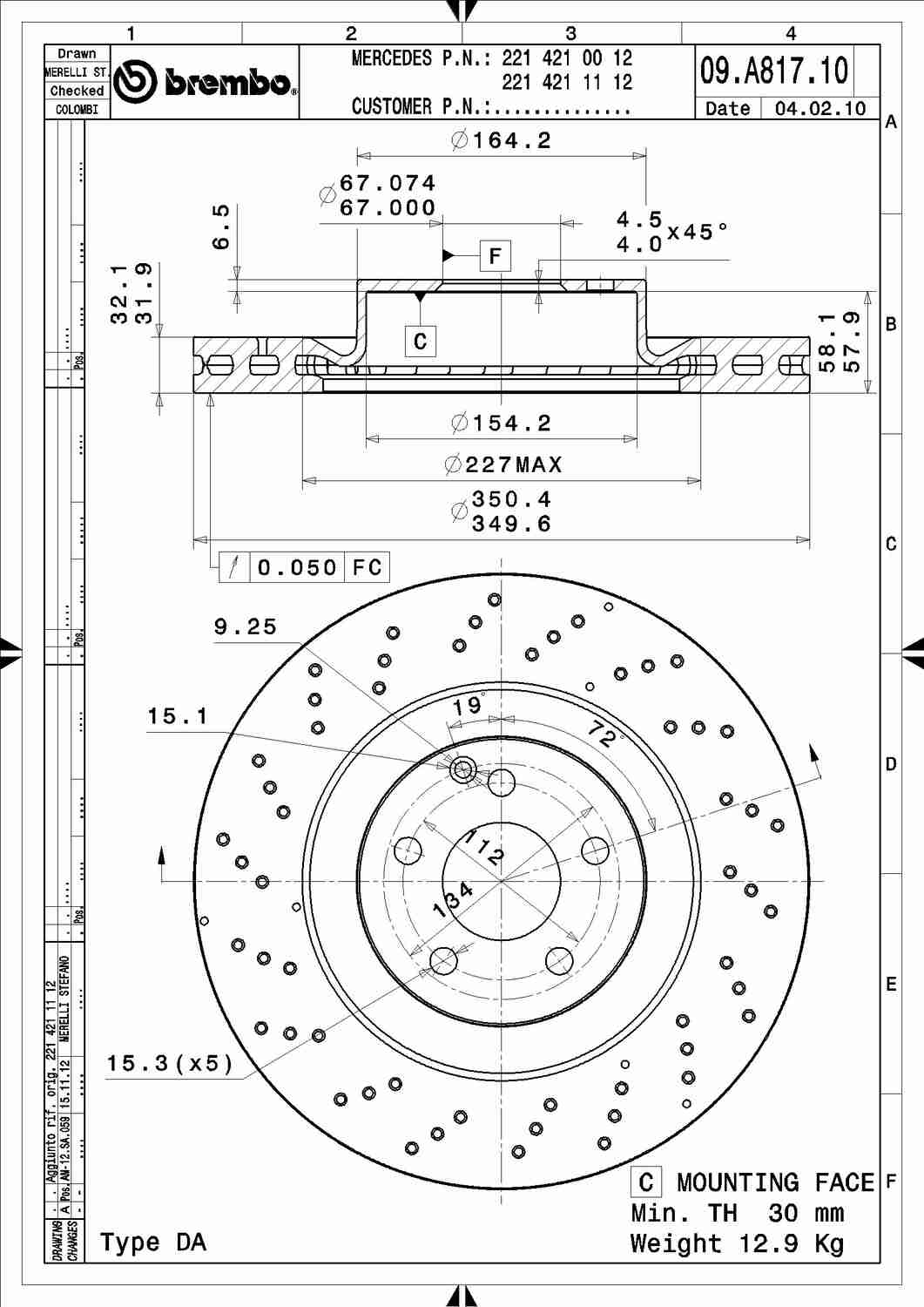 Angle View of Front Disc Brake Rotor BREMBO 09.A817.11