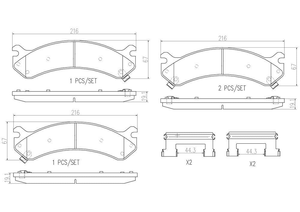 Front View of Front Disc Brake Pad Set BREMBO P10026N