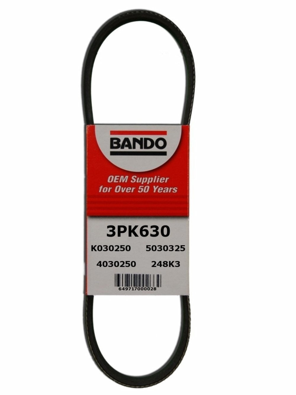 Front View of Accessory Drive Belt BANDO 3PK630