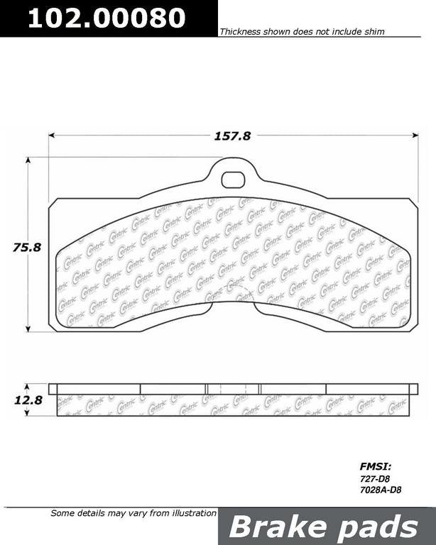 Front View of Rear Disc Brake Pad Set CENTRIC 102.00080