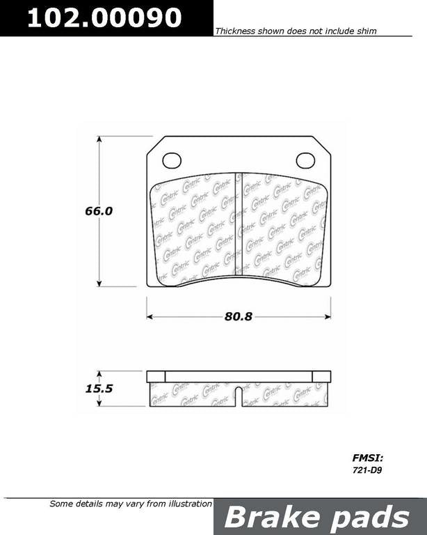 Front View of Rear Disc Brake Pad Set CENTRIC 102.00090