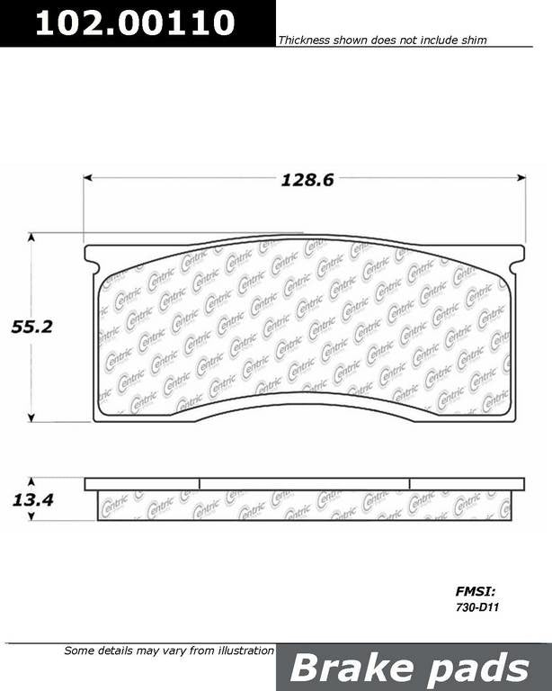 Front View of Front Disc Brake Pad Set CENTRIC 102.00110