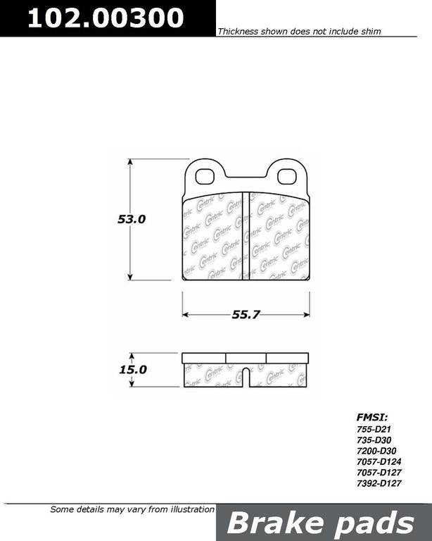 Front View of Rear Disc Brake Pad Set CENTRIC 102.00300