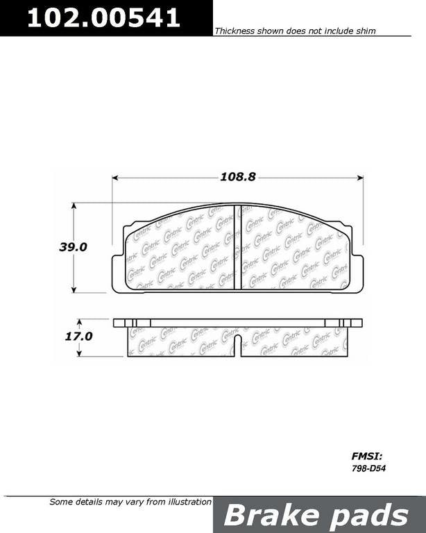 Front View of Front Disc Brake Pad Set CENTRIC 102.00541