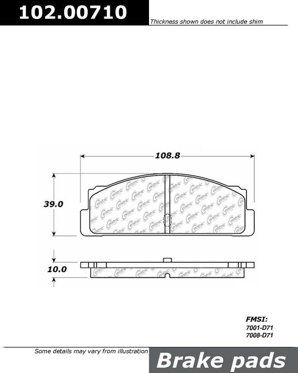 Front View of Rear Disc Brake Pad Set CENTRIC 102.00710