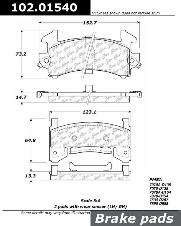 Front View of Front Disc Brake Pad Set CENTRIC 102.01540