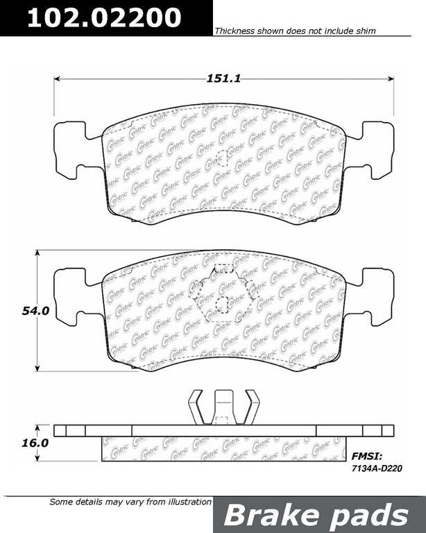 Front View of Front Disc Brake Pad Set CENTRIC 102.02200