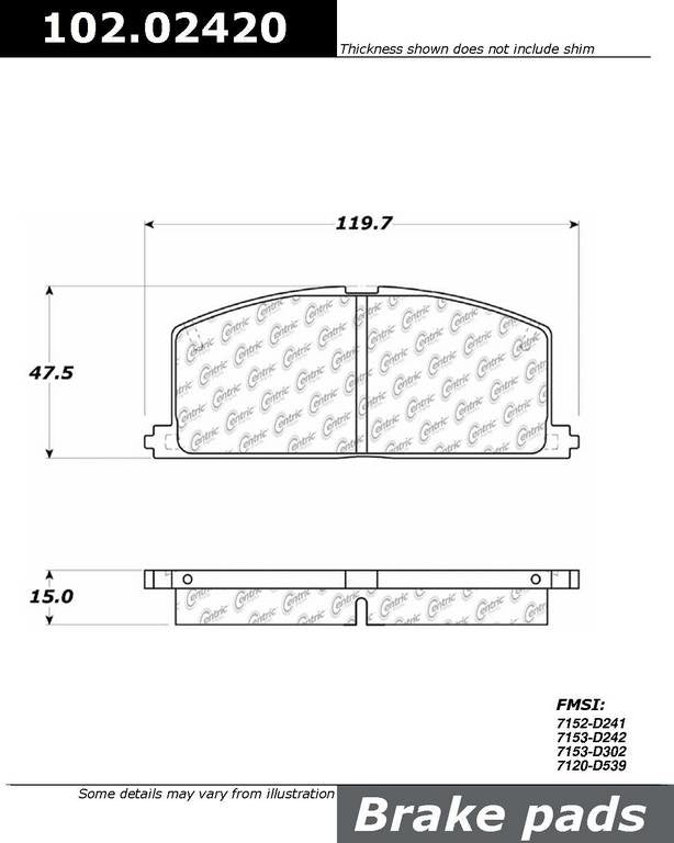 Front View of Front Disc Brake Pad Set CENTRIC 102.02420