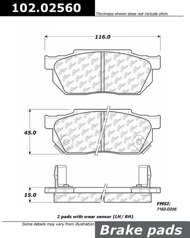 Front View of Front Disc Brake Pad Set CENTRIC 102.02560