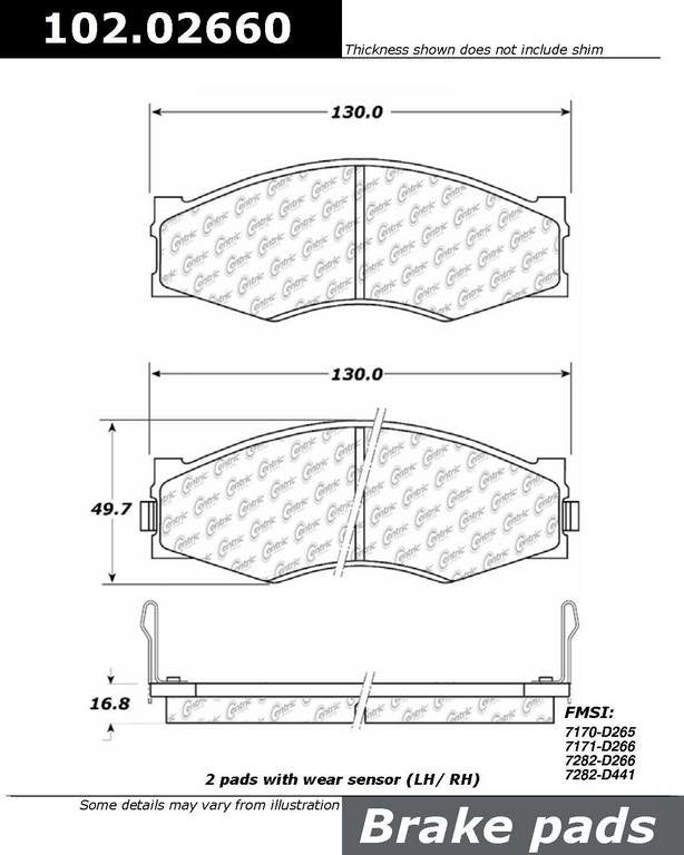 Front View of Front Disc Brake Pad Set CENTRIC 102.02660