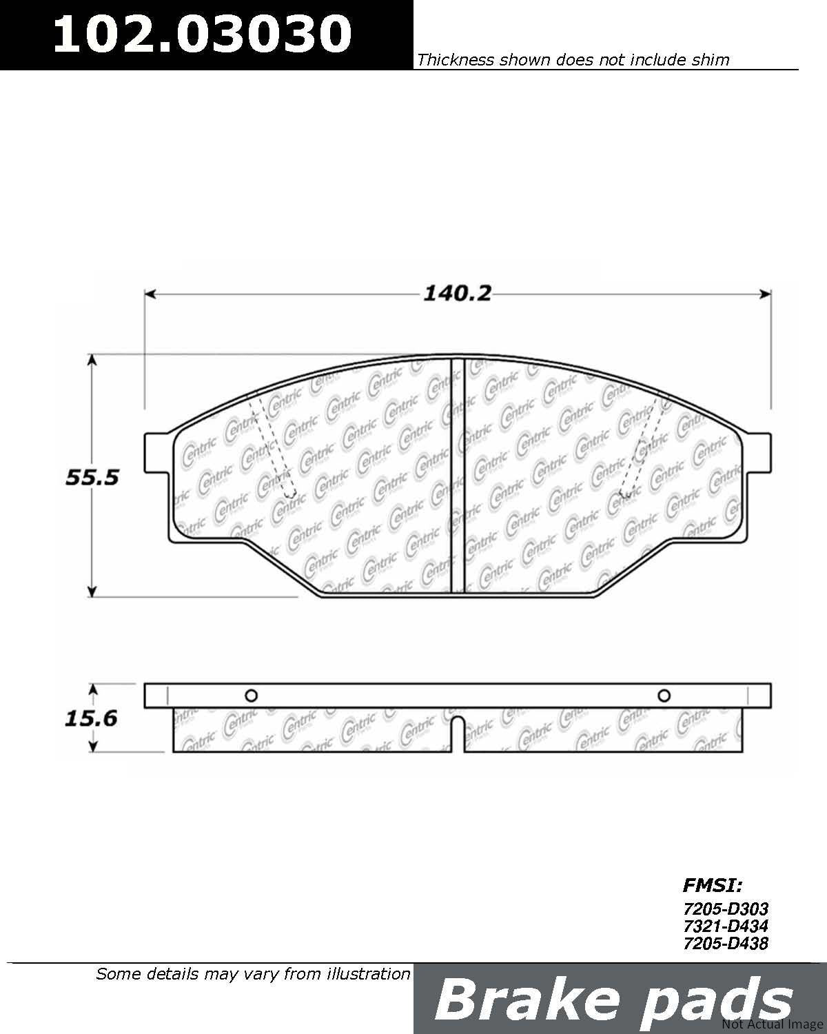 Front View of Front Disc Brake Pad Set CENTRIC 102.03030