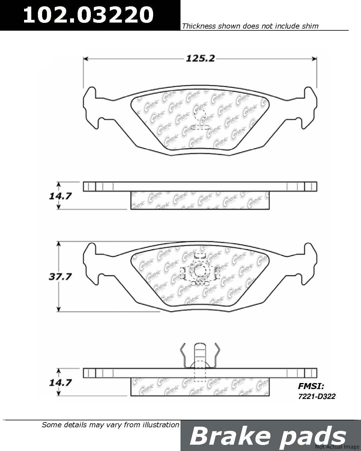 Front View of Rear Disc Brake Pad Set CENTRIC 102.03220