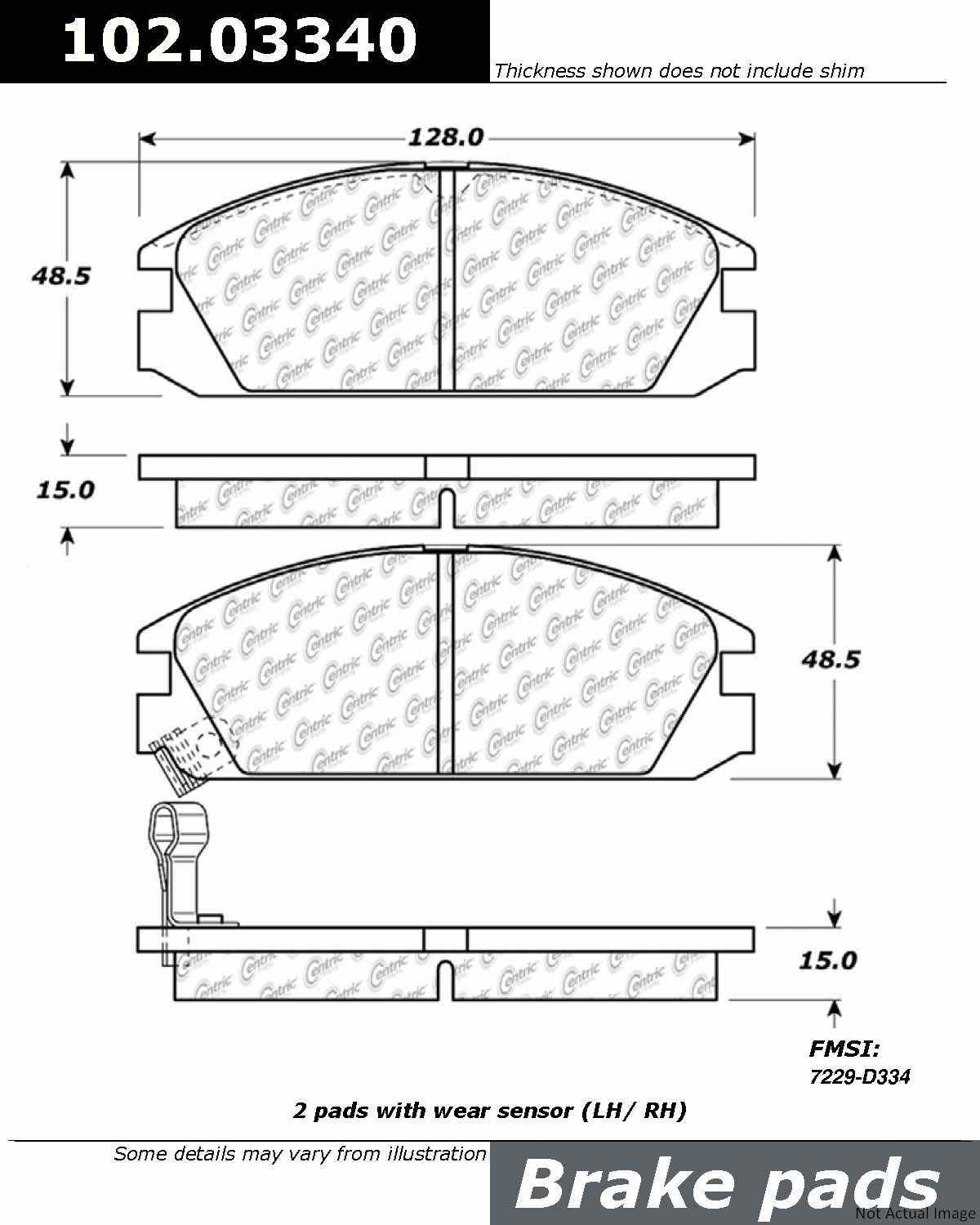 Front View of Front Disc Brake Pad Set CENTRIC 102.03340