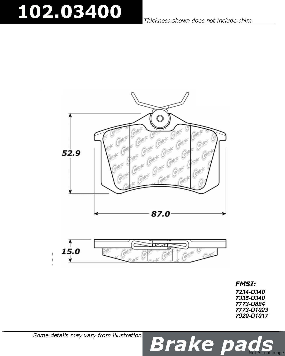 Front View of Rear Disc Brake Pad Set CENTRIC 102.03400