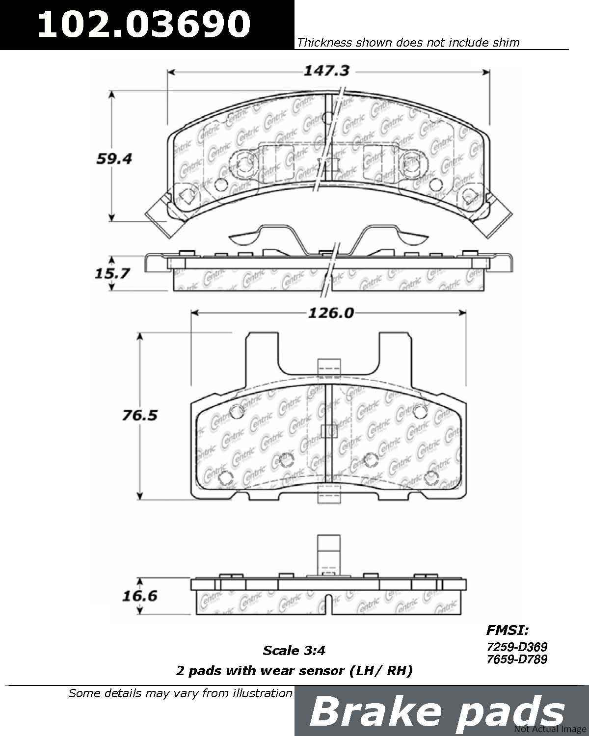 Front View of Front Disc Brake Pad Set CENTRIC 102.03690