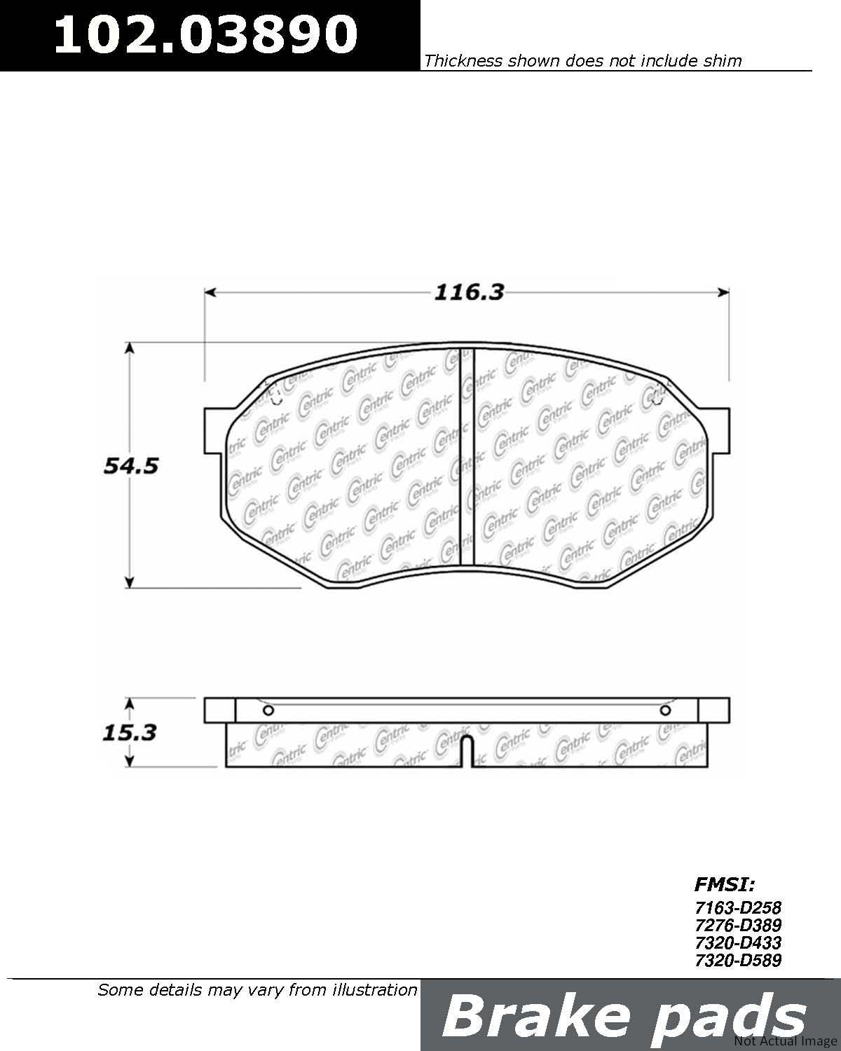 Front View of Front Disc Brake Pad Set CENTRIC 102.03890