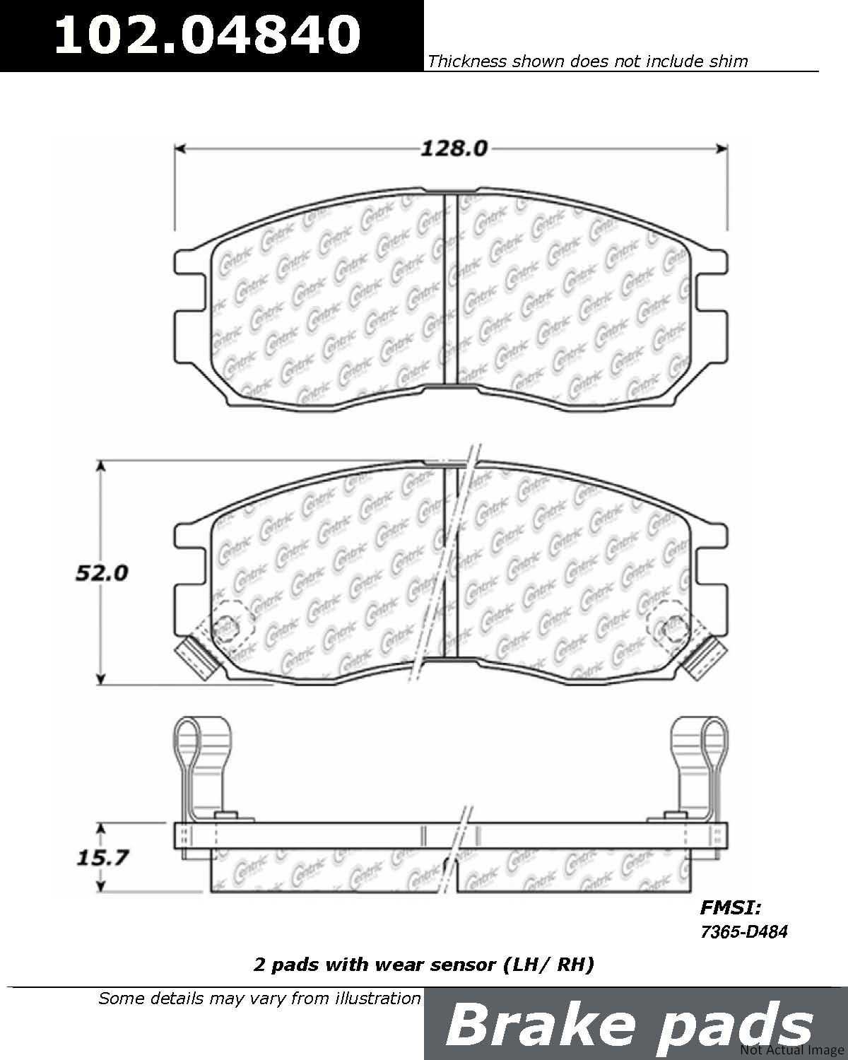 Front View of Front Disc Brake Pad Set CENTRIC 102.04840