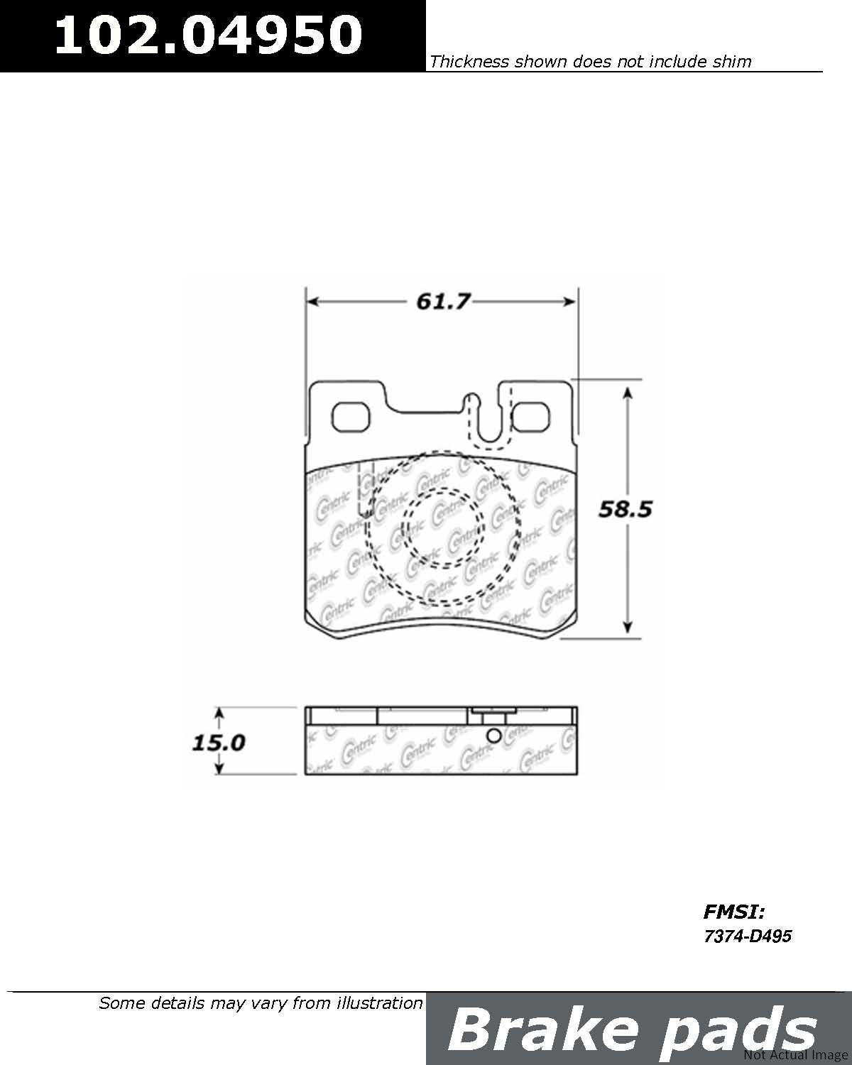 Front View of Rear Disc Brake Pad Set CENTRIC 102.04950