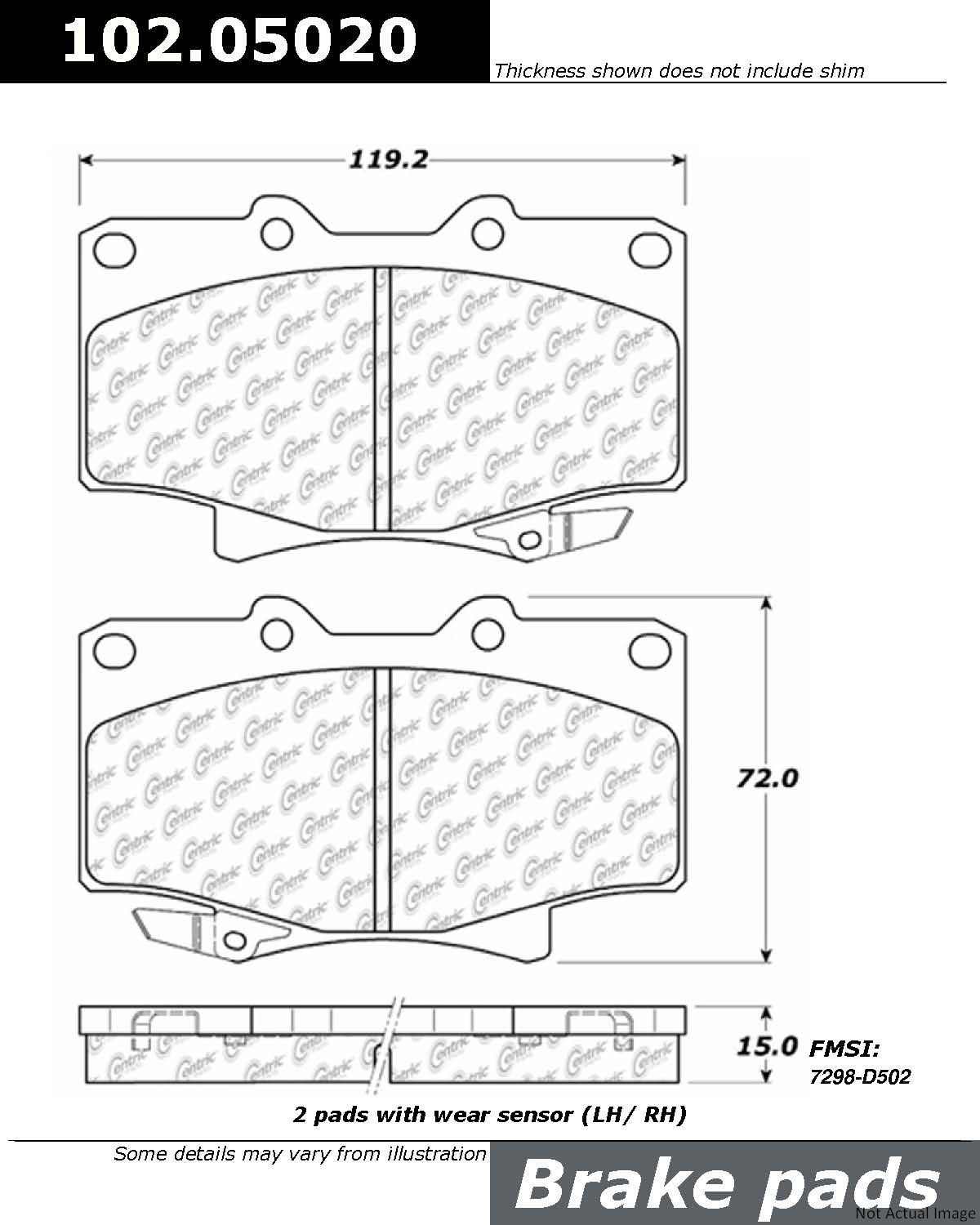 Front View of Front Disc Brake Pad Set CENTRIC 102.05020