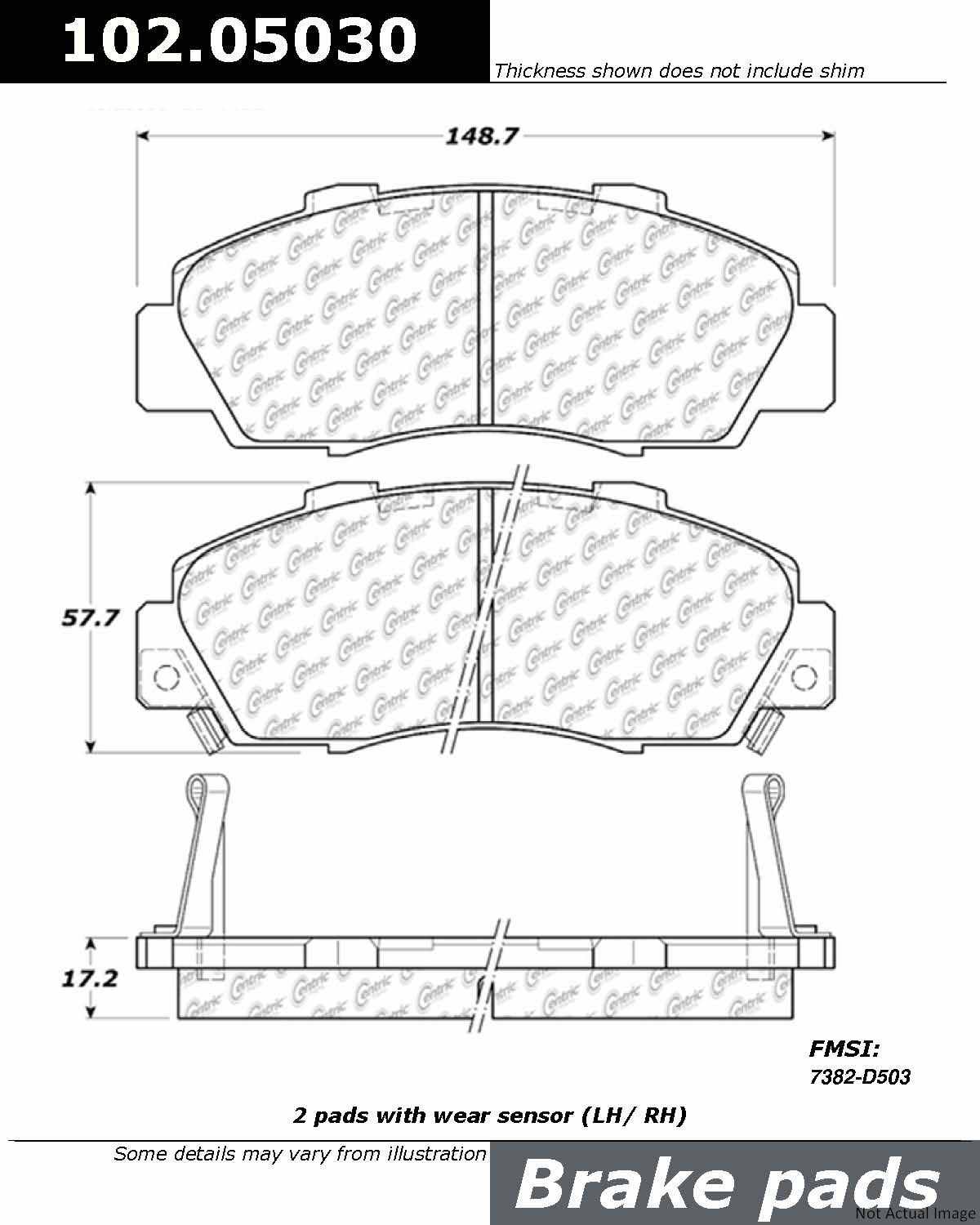 Front View of Front Disc Brake Pad Set CENTRIC 102.05030