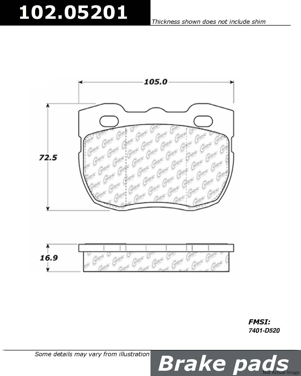 Front View of Front Disc Brake Pad Set CENTRIC 102.05201