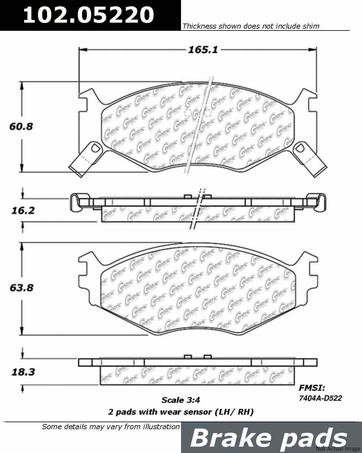 Front View of Front Disc Brake Pad Set CENTRIC 102.05220