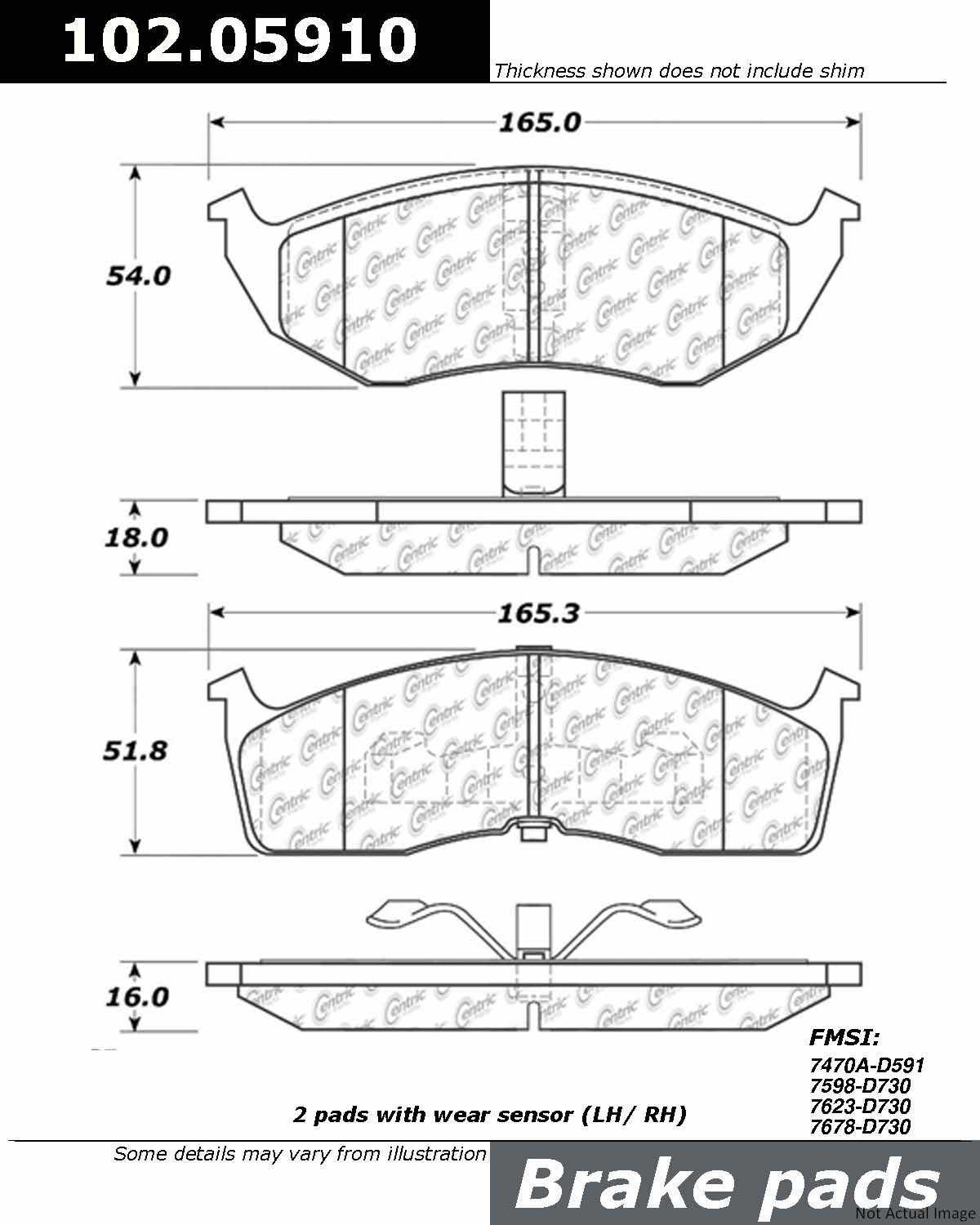 Front View of Front Disc Brake Pad Set CENTRIC 102.05910