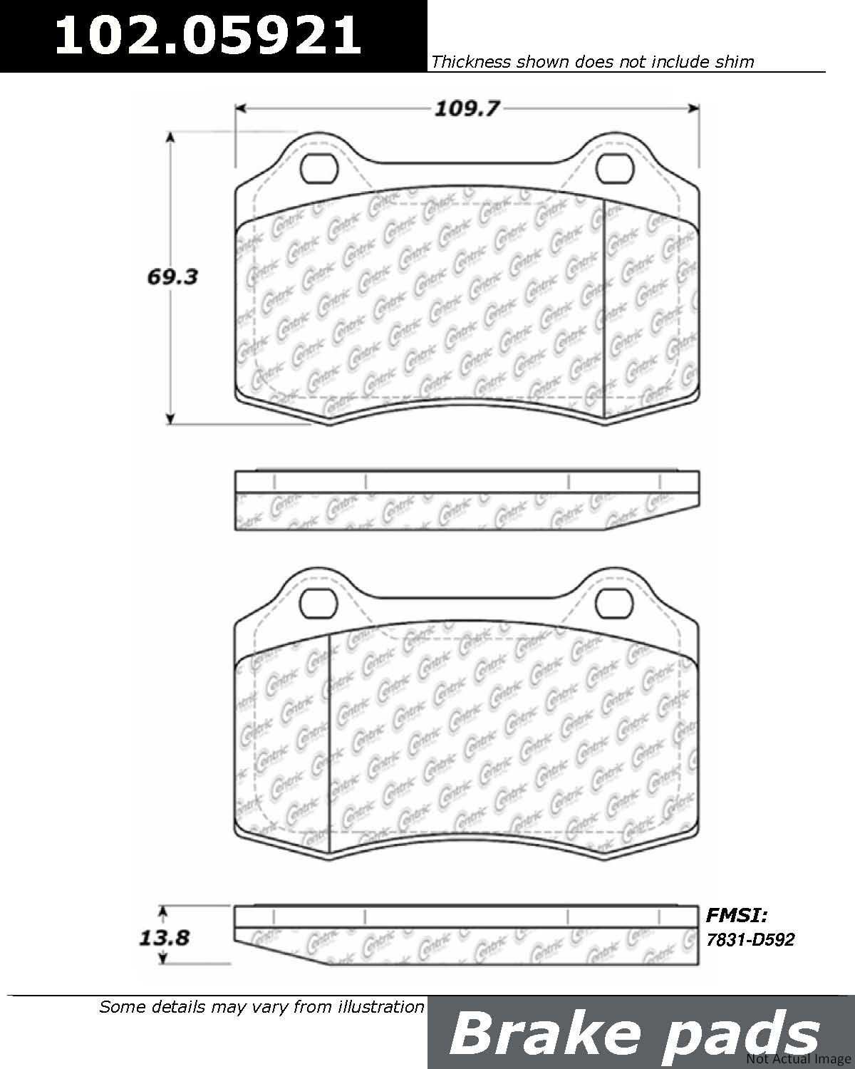 Front View of Rear Disc Brake Pad Set CENTRIC 102.05921