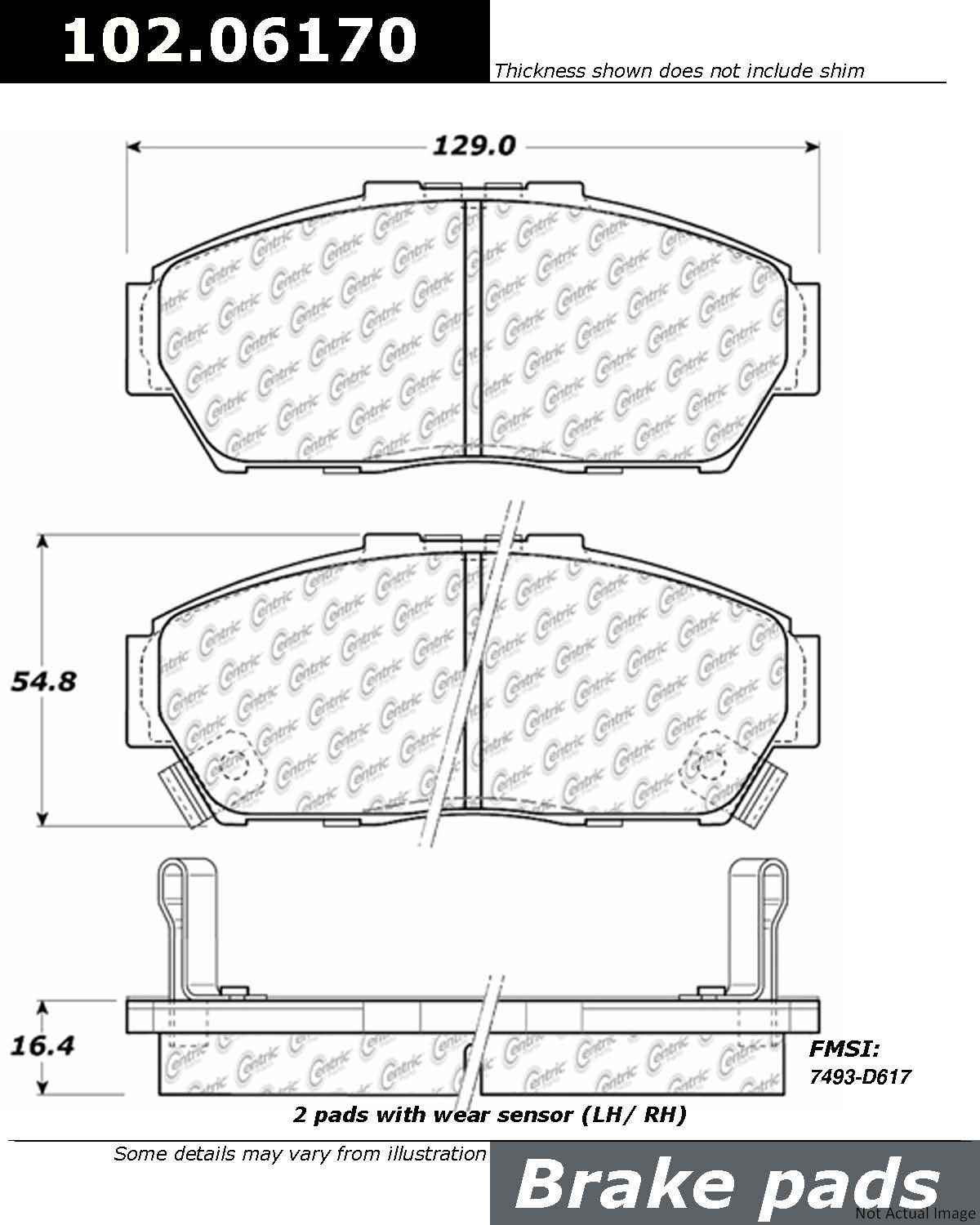 Front View of Front Disc Brake Pad Set CENTRIC 102.06170