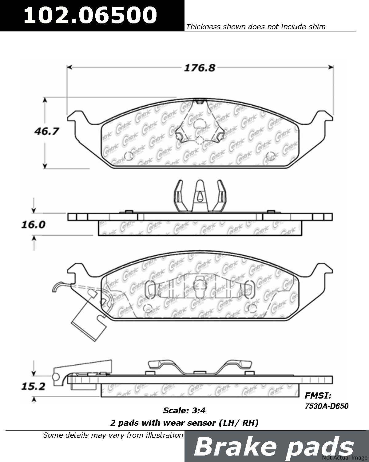 Front View of Front Disc Brake Pad Set CENTRIC 102.06500