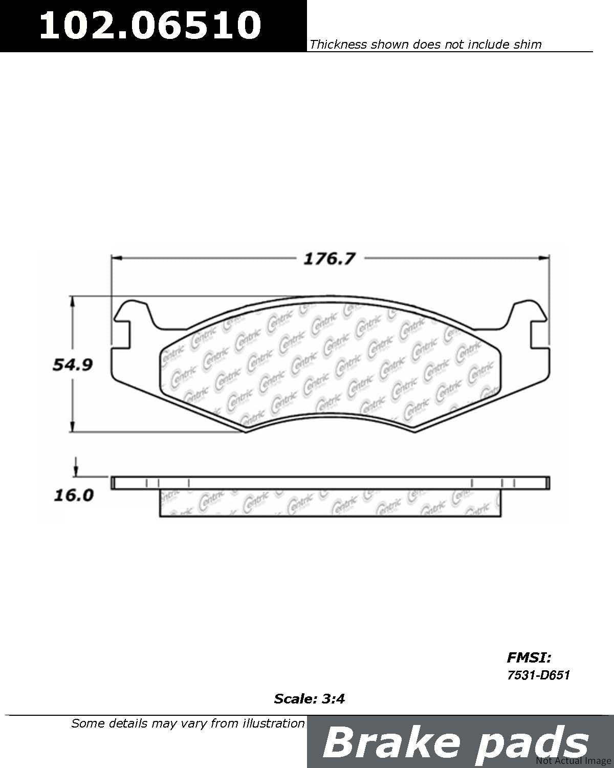 Front View of Rear Disc Brake Pad Set CENTRIC 102.06510