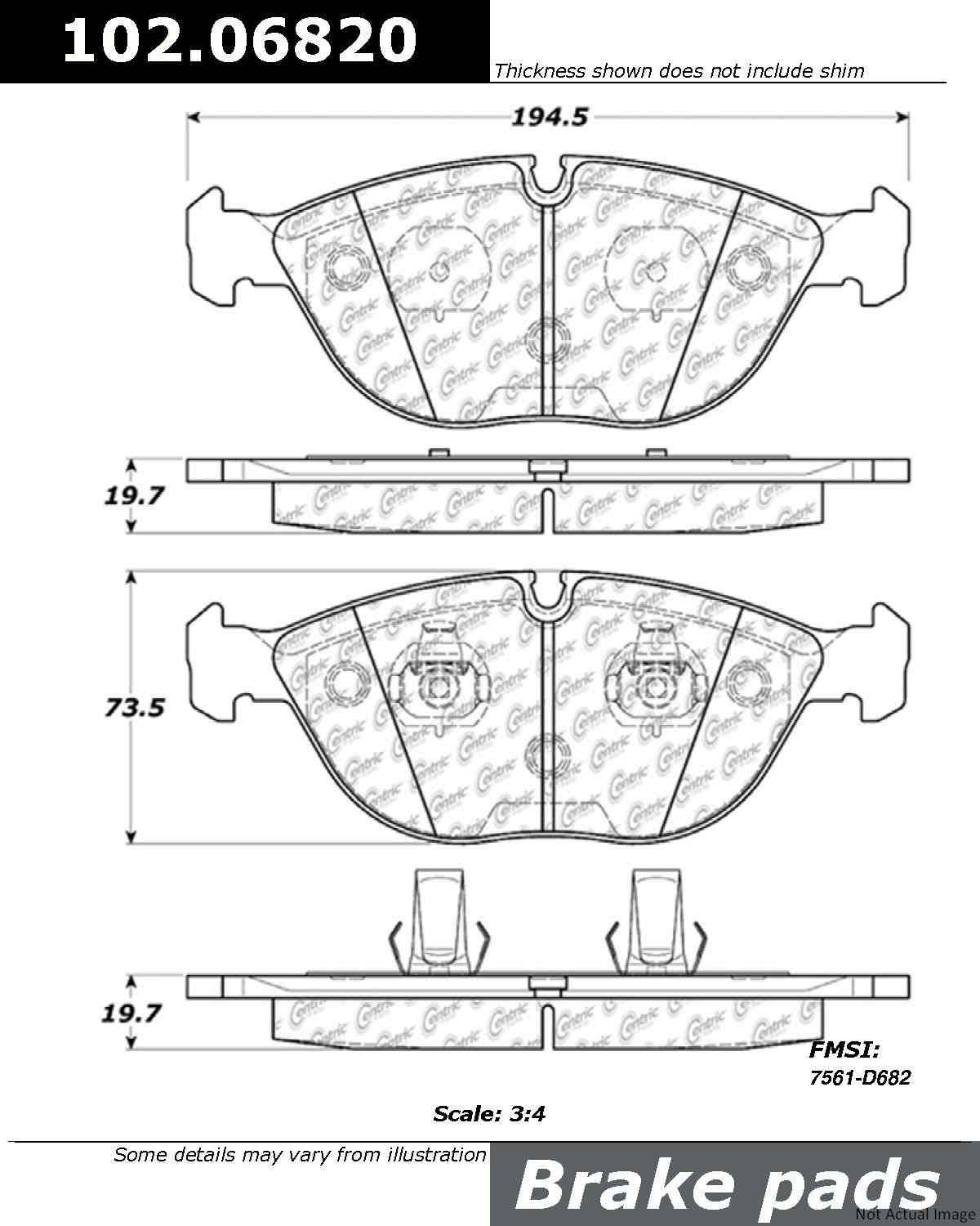 Front View of Front Disc Brake Pad Set CENTRIC 102.06820