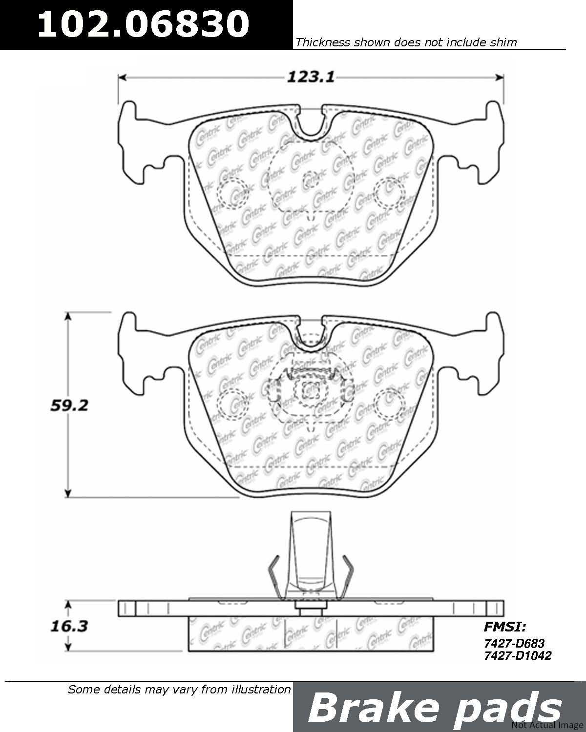 Front View of Rear Disc Brake Pad Set CENTRIC 102.06830