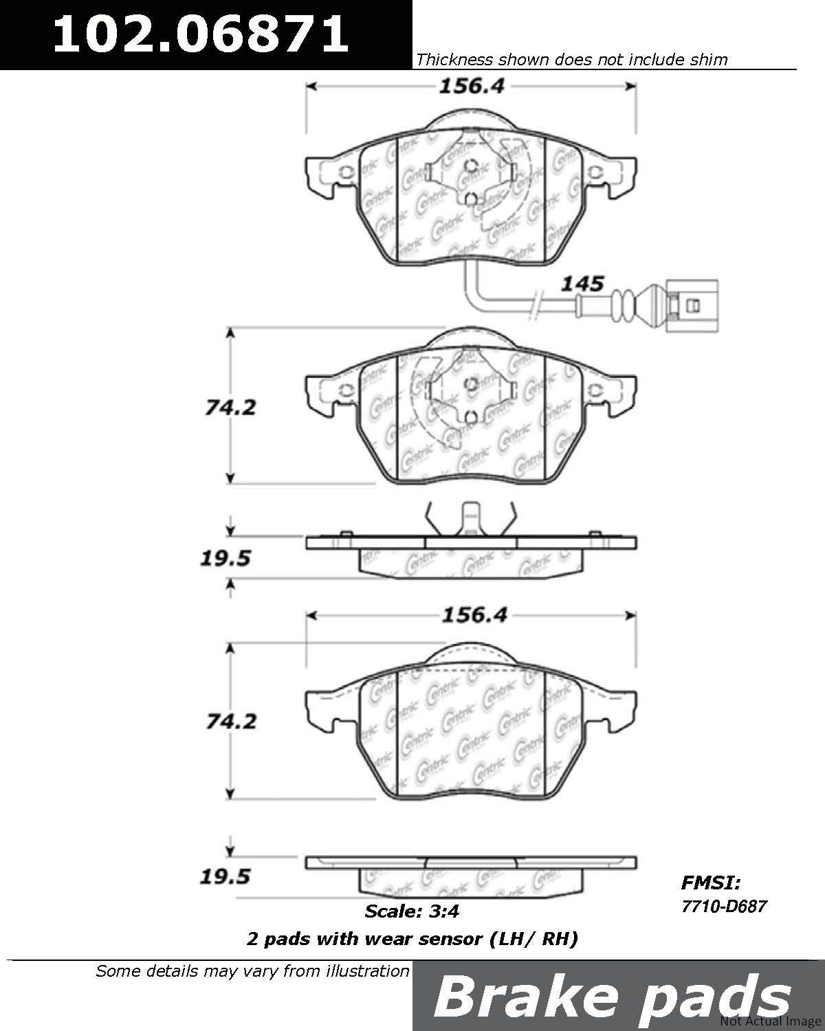 Front View of Front Disc Brake Pad Set CENTRIC 102.06871