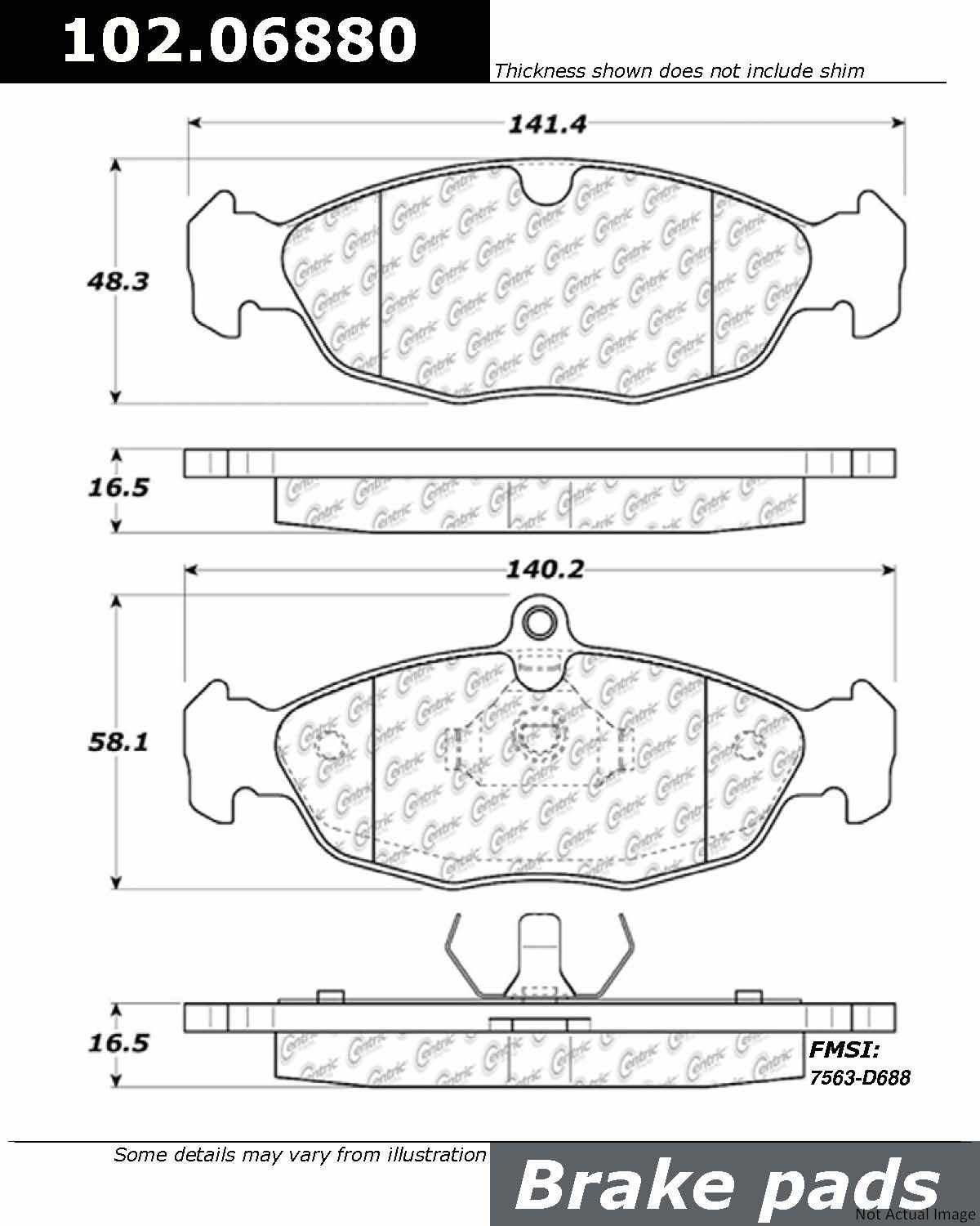 Front View of Rear Disc Brake Pad Set CENTRIC 102.06880