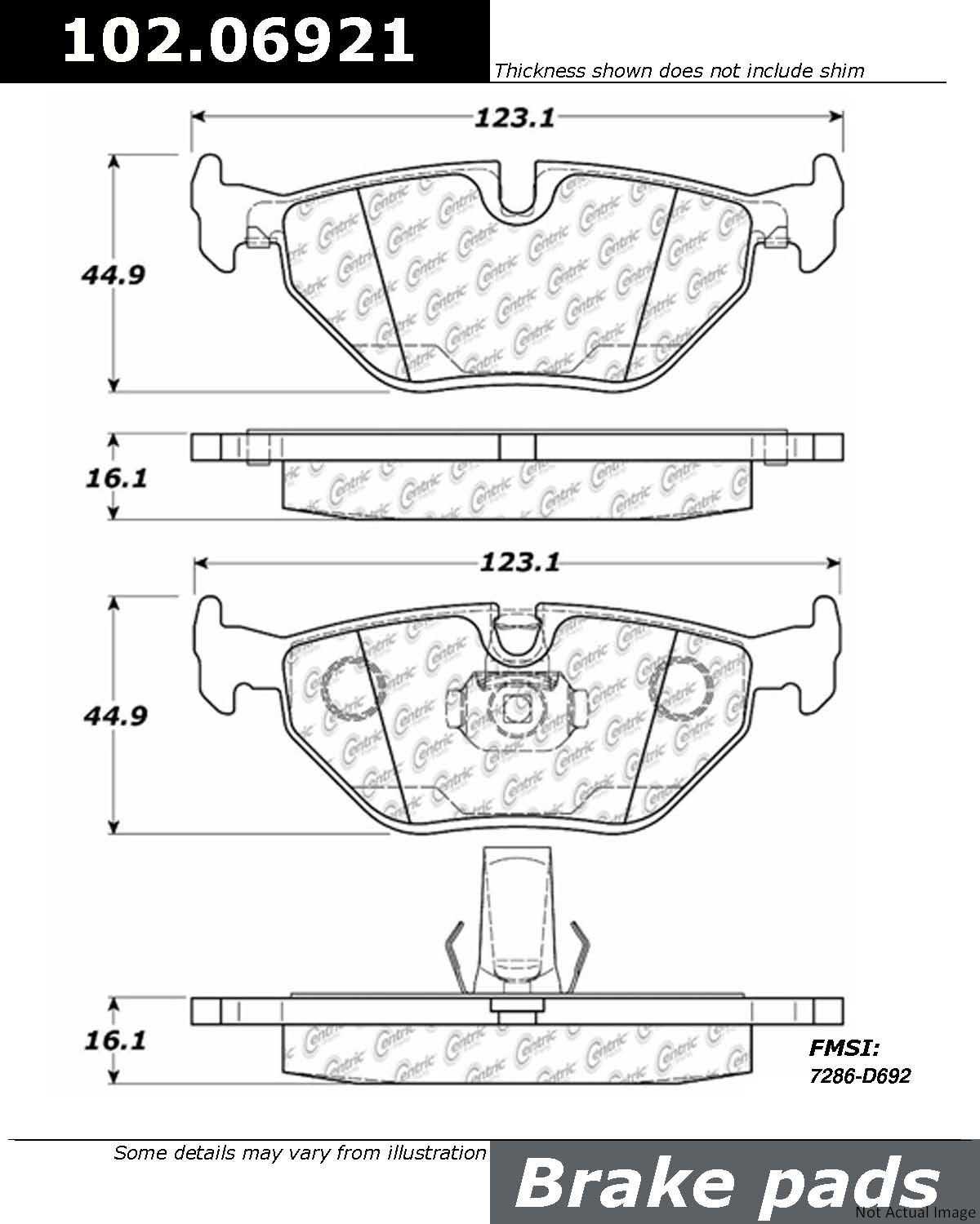 Front View of Rear Disc Brake Pad Set CENTRIC 102.06921