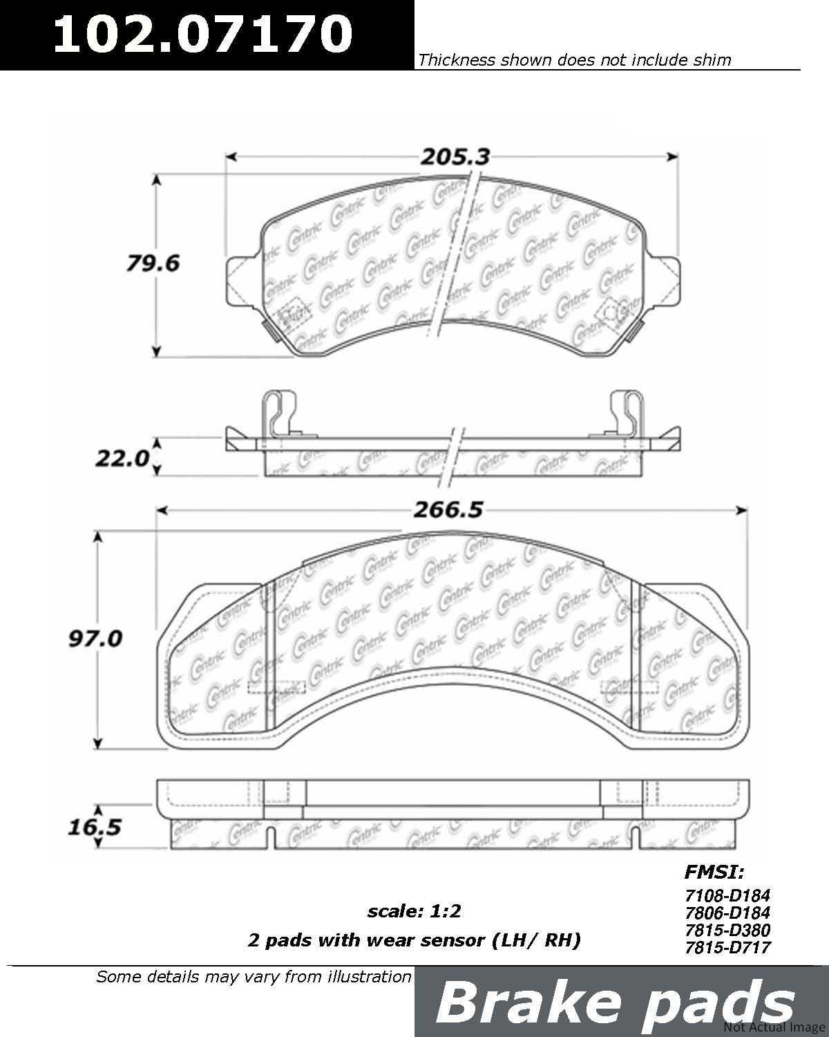 Front View of Rear Disc Brake Pad Set CENTRIC 102.07170