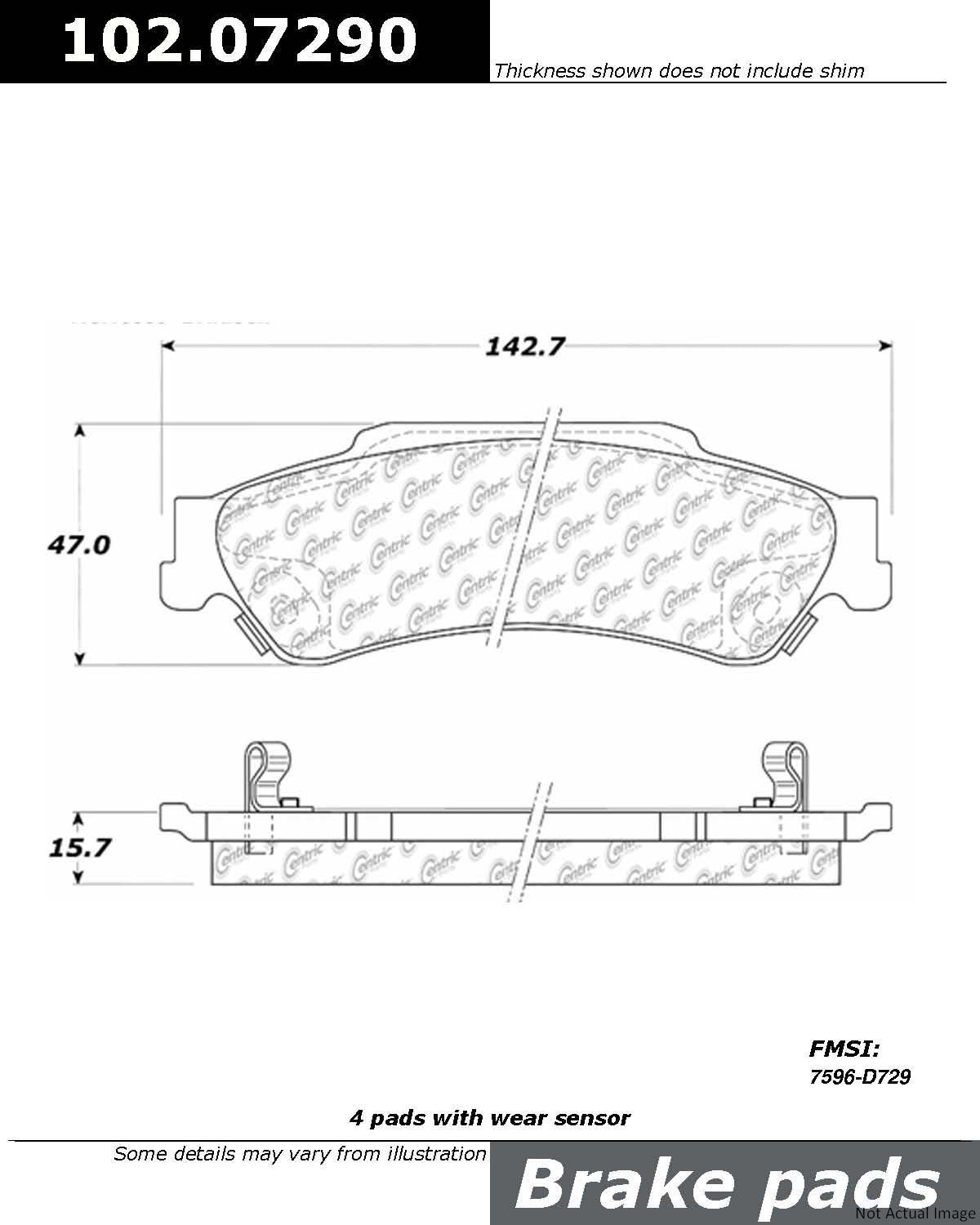 Front View of Rear Disc Brake Pad Set CENTRIC 102.07290