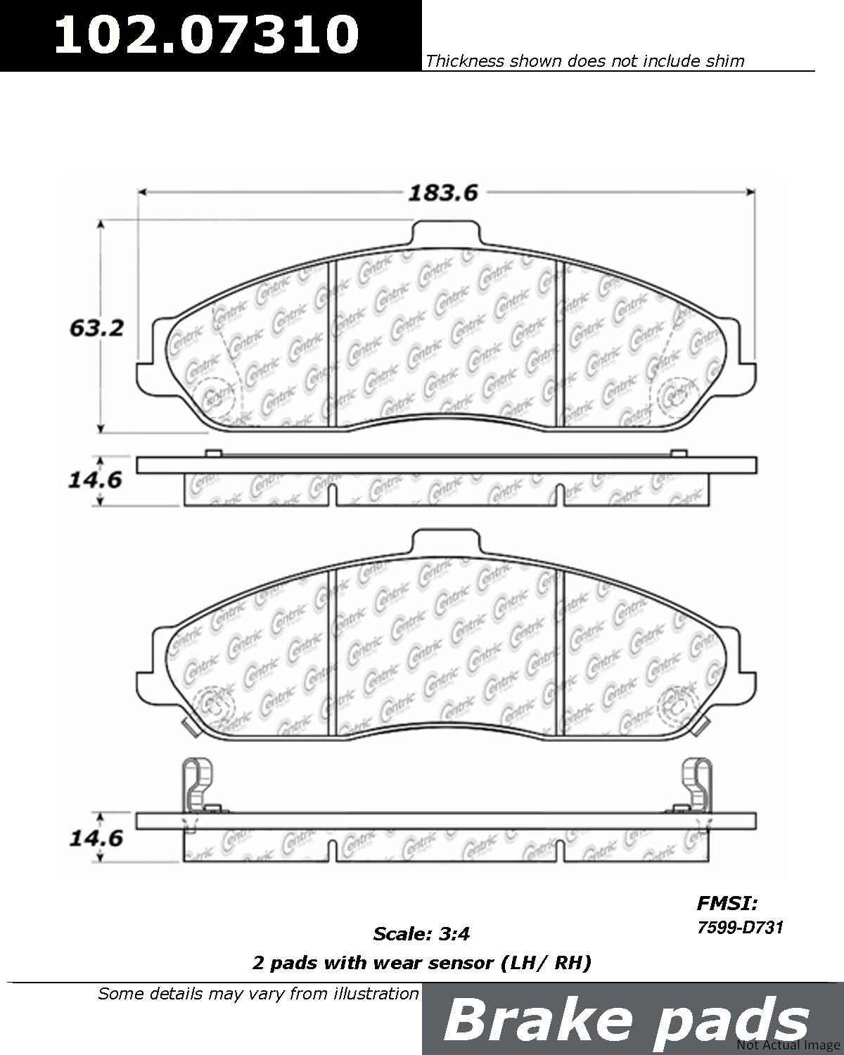 Front View of Front Disc Brake Pad Set CENTRIC 102.07310