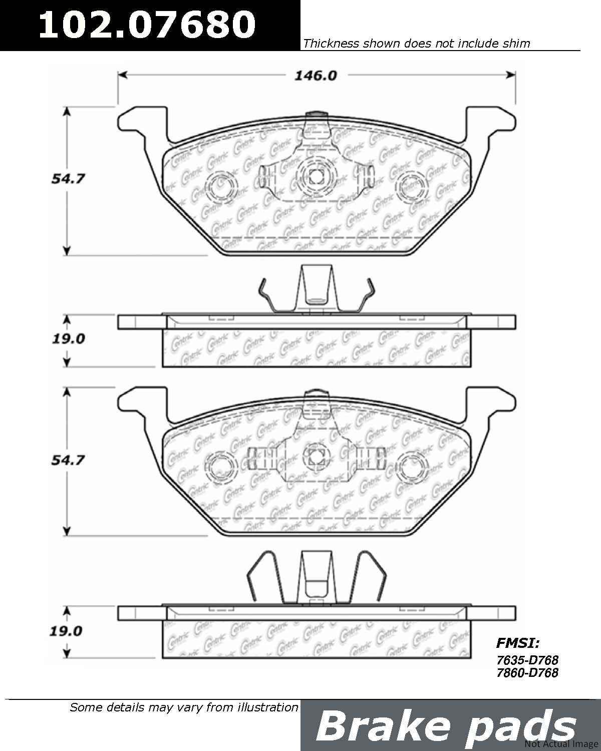 Front View of Front Disc Brake Pad Set CENTRIC 102.07680