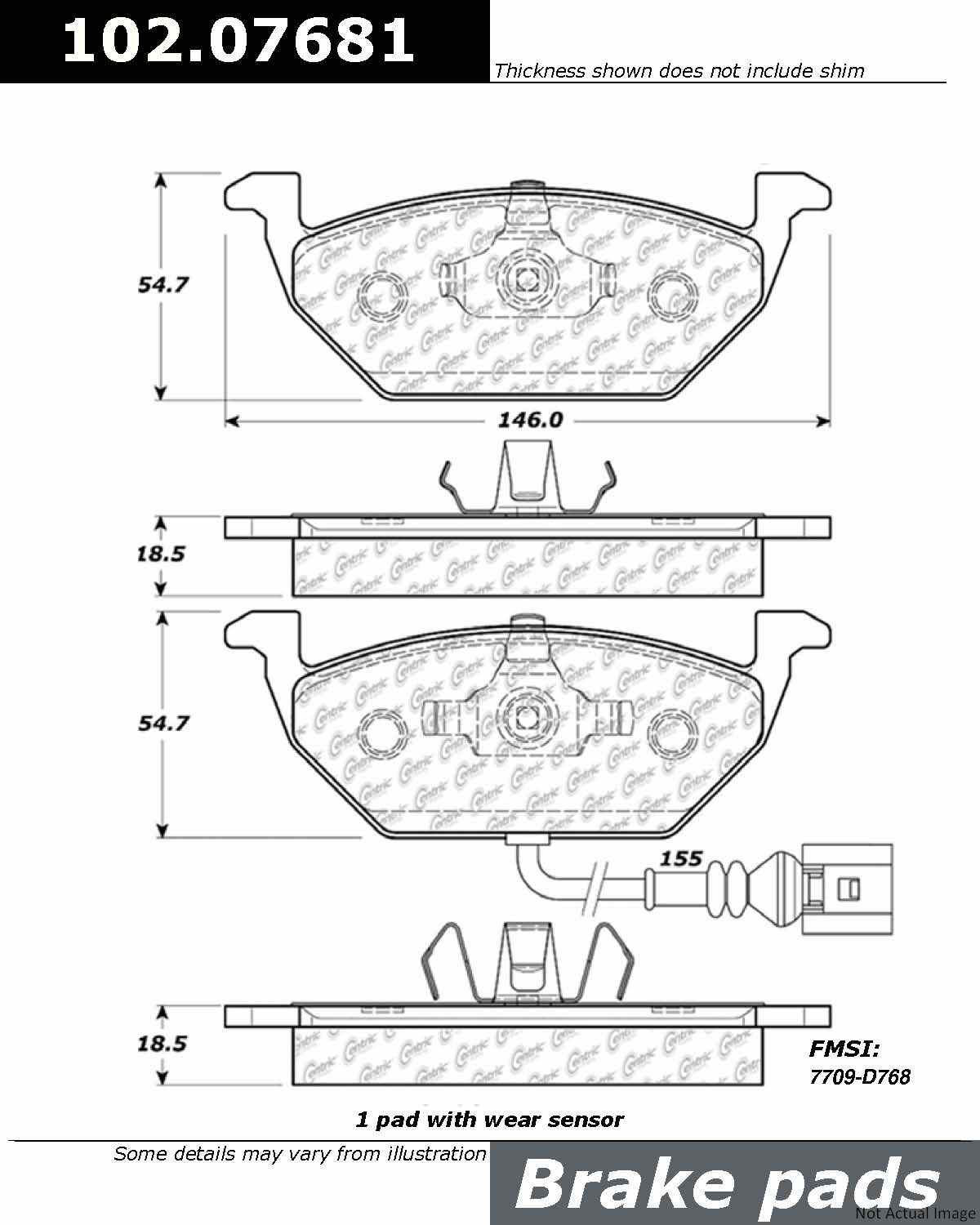 Front View of Front Disc Brake Pad Set CENTRIC 102.07681