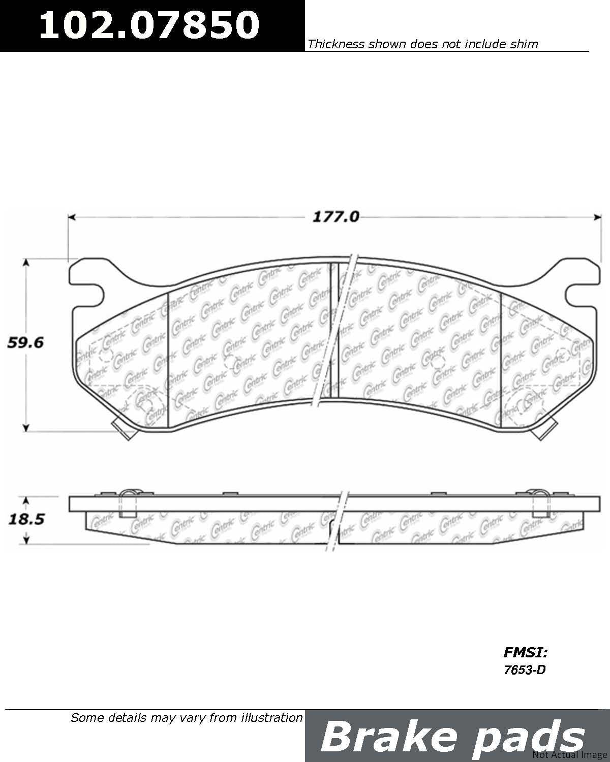 Front View of Front Disc Brake Pad Set CENTRIC 102.07850