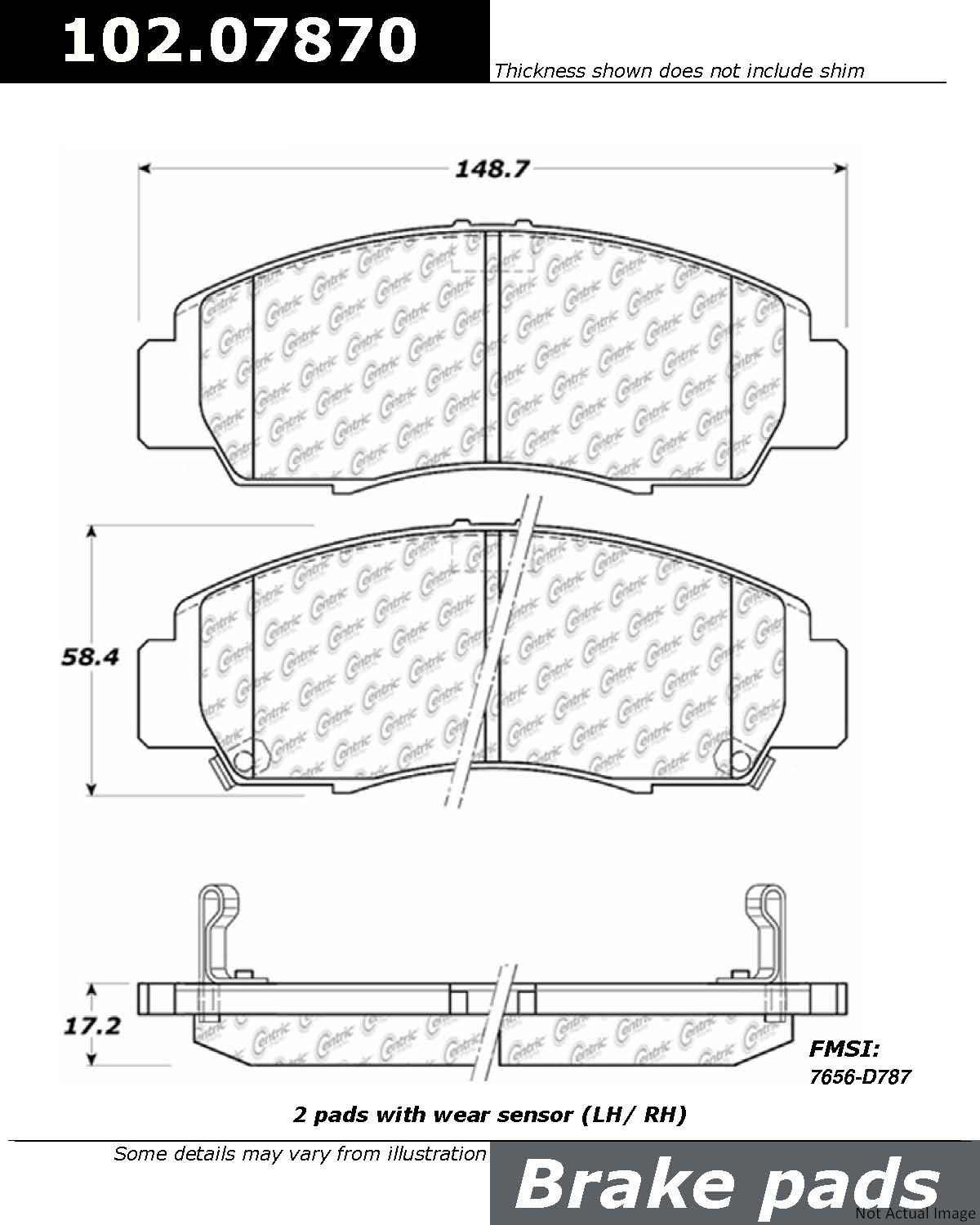 Front View of Front Disc Brake Pad Set CENTRIC 102.07870